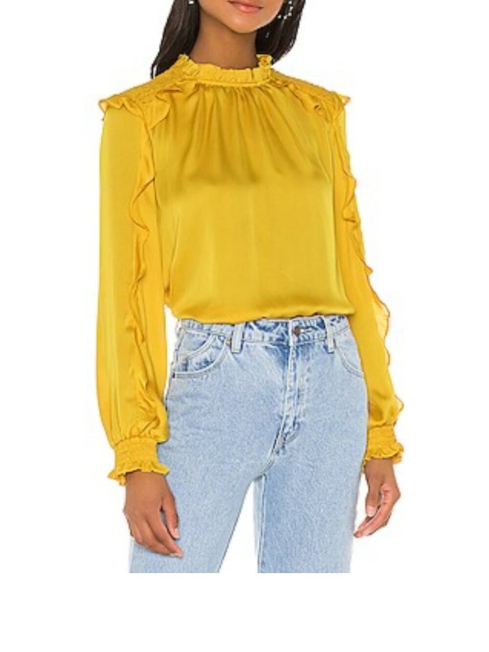 YELLOW RUFFLED LONG SLEEVE BLOUSE